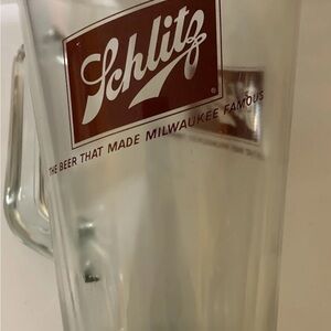 Vtg Schlitz Glass Beer Pitcher - Clear the beer that made Milwaukee famous